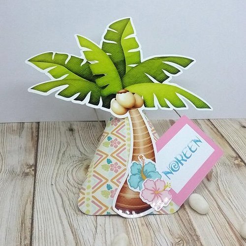 Boîte à dragées cocotier type berlingot pour fête tropicale moana vaiana paradis