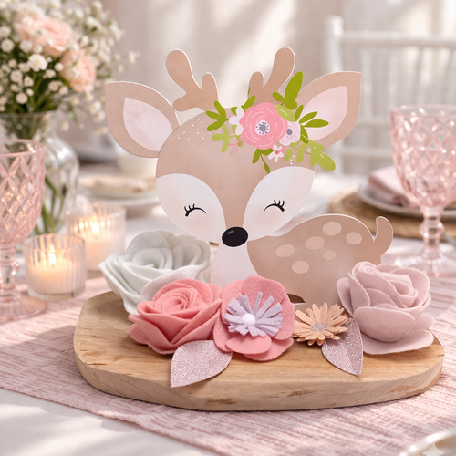 Centre de table sur le thème bicje, faon, bambi animaux du bois couleurs personnalisées .