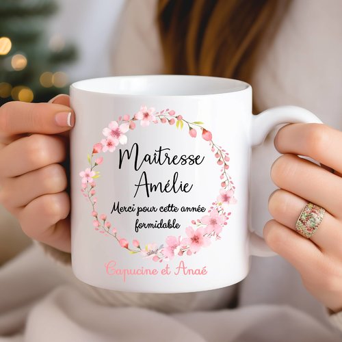 Mug merci maîtresse ,cadeau fin d'année ou noël  personnalisé / noël  atsem nounou personnalisé