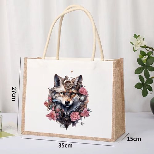 Sac courses en toile de jute collection loup victorien steampunk vintage victorien élisabéthain