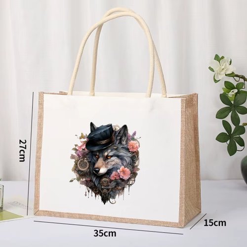 Sac courses en toile de jute collection loup victorien steampunk vintage victorien élisabéthain