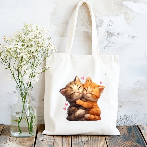 Sac fourre-tout en toile de coton blanc pour les amoureux des chats. sac à main, tote bag chaton