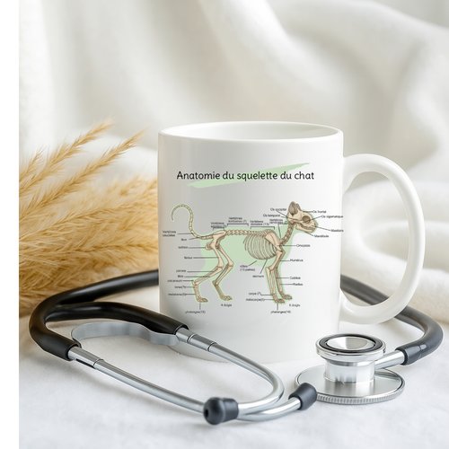 Mug vétérinaire – anatomie du chat en esquisse - cadeau pour veterinaire - schéma anatomique du chat
