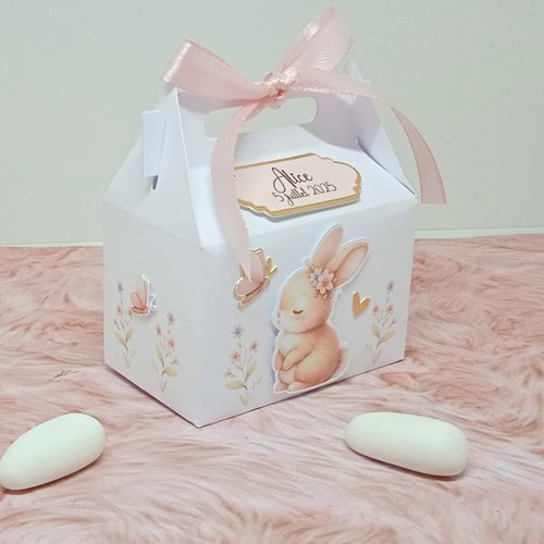Lot de 5 boîtes à dragées sur le thème lapin et papillon personnalisables