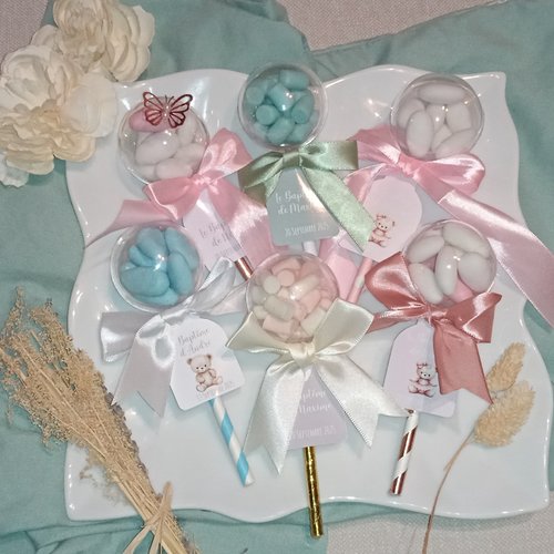 Lot de 10 contenants a dragées lollipop sucette avec couleur et étiquette personnalisée