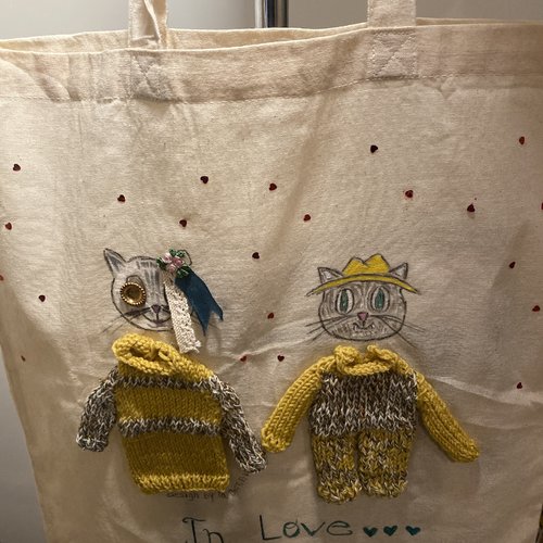Tote bag «  chat amoureux « 