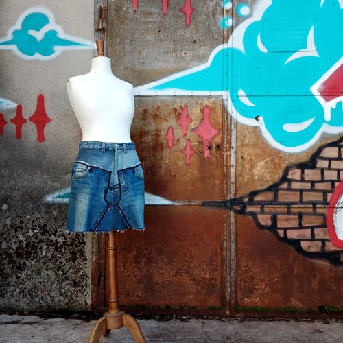 Patchwork blue jeans - jupe courte en jeans