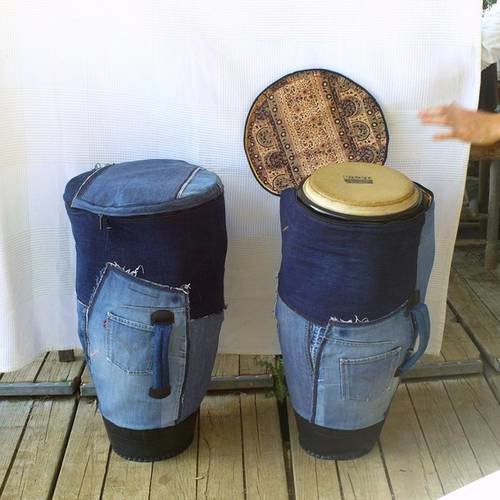 Housse de conga en jean et chambre à air recyclés (réalisation à la demande)