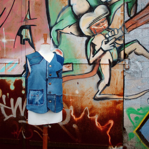 Gilet d'homme patchwork blue denim (réalisation sur mesure)