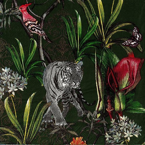 Serviette papier tigre faune luxuriance fond vert