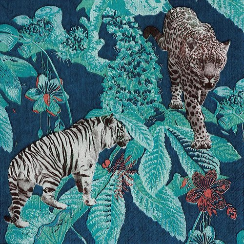 Serviette papier tigre et panthere foret bleue