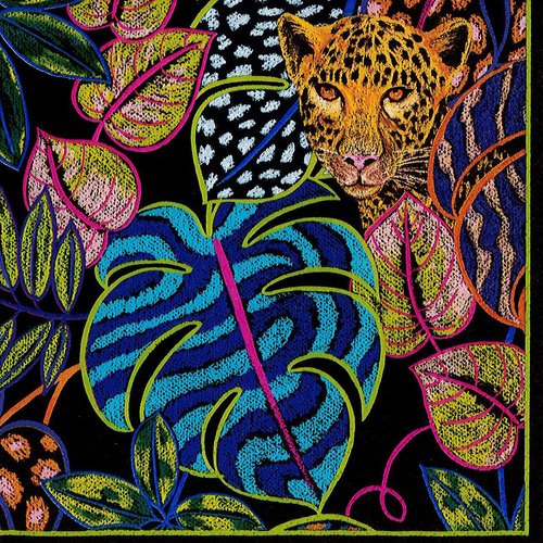 Serviette papier zèbre et léopard panthère dans les fleurs luxuriantes