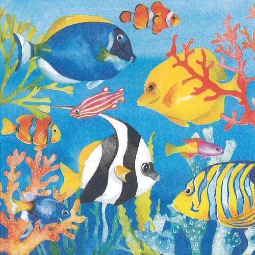 Serviette papier paradis des poissons multicolors et corail