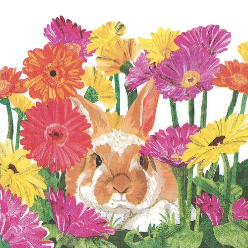 Serviette papier lapin bunny des les fleurs gerbera