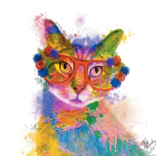 Serviette papier chat à lunettes multicolor aquarelle