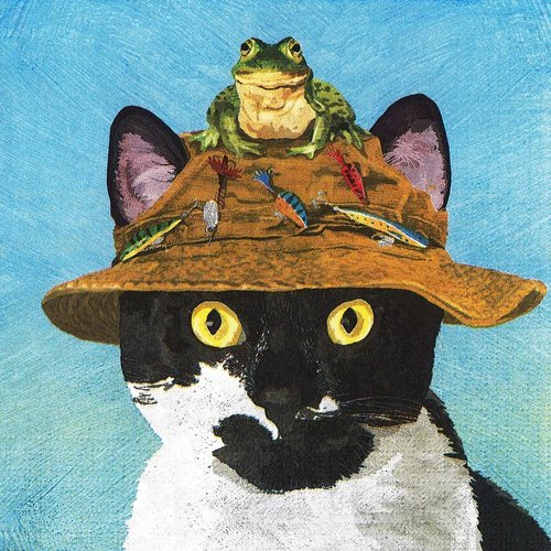 Serviette papier benny le chat pêcheur et sa grenouille