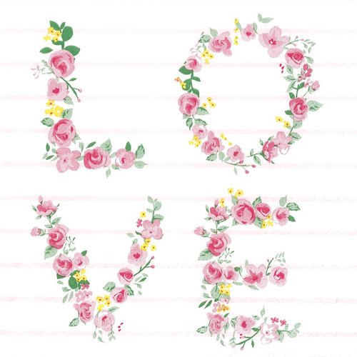 Serviette papier coeur love ecrit avec de petites roses