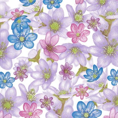 Serviette papier petites fleurs pastels mauve et bleues