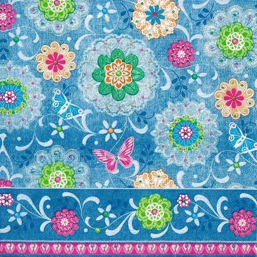Serviette papier tapis de fleurs mandalas et papillon