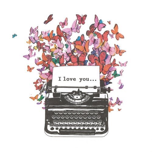 Serviette papier machine a ecrire romantique envolé de papillons