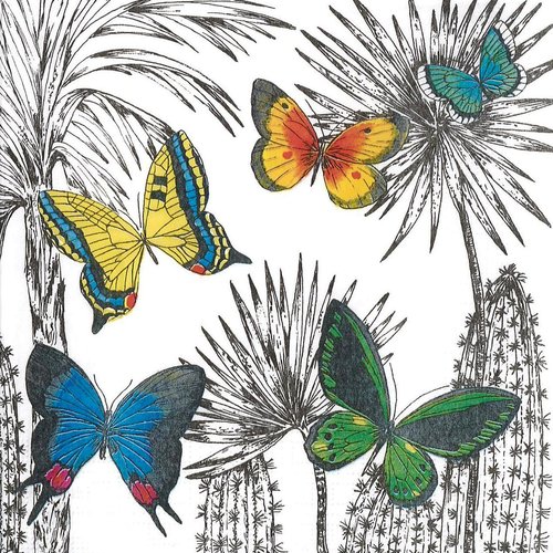 Serviette papier papillon multicolor dans les cactus
