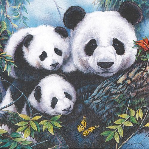 Serviette papier famille panda