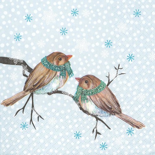 Serviette papier conversation de petits oiseaux sous la neige