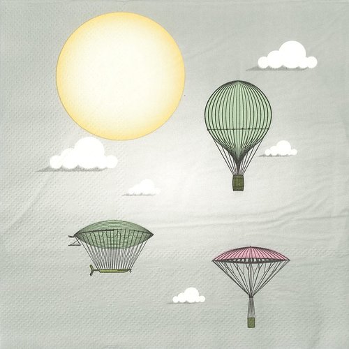 Serviette papier vol en ballon zeppelin autour du soleil