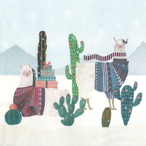 Serviette papier noel des lamas cactus pancho
