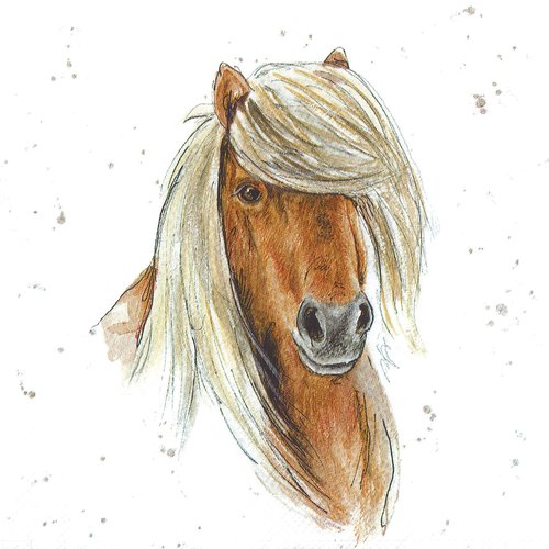 Serviette papier portrait de cheval et poney crinière au vent