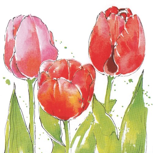 Serviette papier aquarelle tulipe rouge
