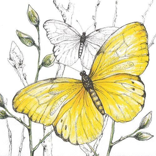 Serviette papier papillon jaune à colorier mandala