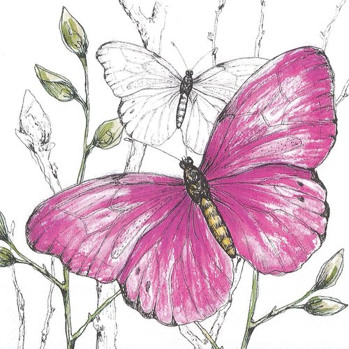 Serviette papier papillon rose à colorier mandala