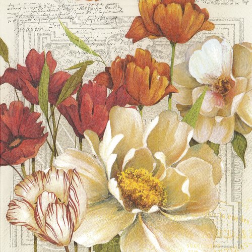 Serviette papier tulipe et rose de noel sur fond de lettre