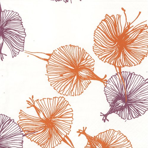 Serviette papier grande fleur abstraite orange et violette