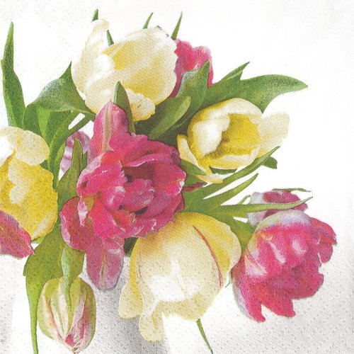 Petite serviette 25x25 bouquet tulipes romantiques
