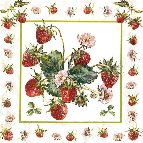 Serviette papier tableau de fraise bordure de fleurs et fruits
