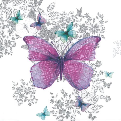 Serviette papier papillon roses fond décor argenté