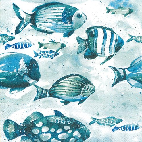Serviette papier banc de poissons bleus