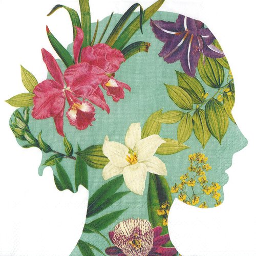 Serviette papier profil jeune femme fleur de paradis vert
