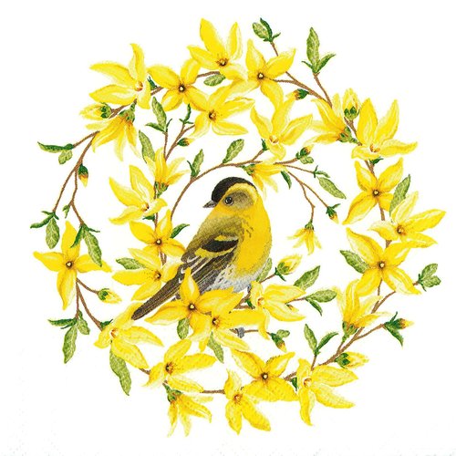 Serviette papier oiseau jaune couronne de jasmin