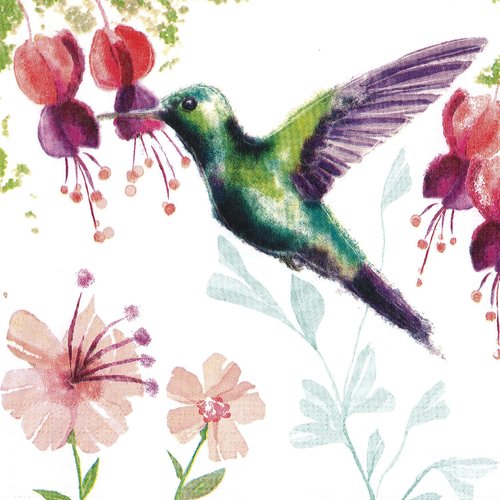 Serviette papier oiseau colibri dans les fuchsias