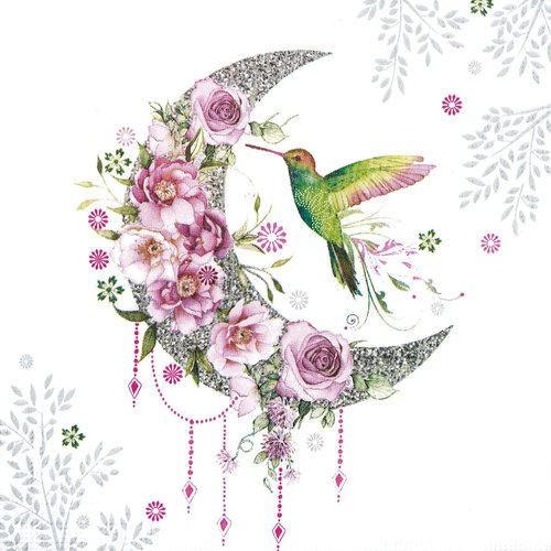 Serviette papier oiseau colibri dans lune de fleurs
