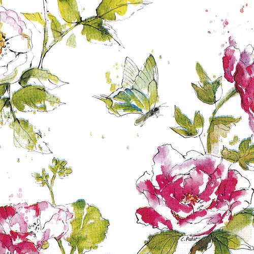 Serviette papier rose aquarelle et papillon