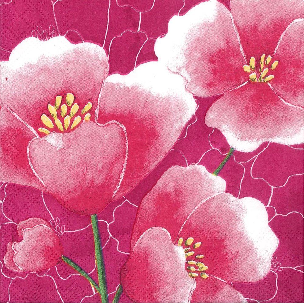Serviette papier belle fleur rouge rosée pistil doré - Un grand marché