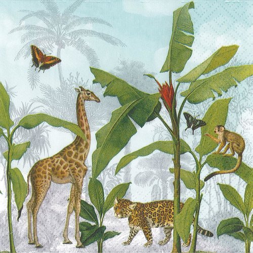 Serviette papier girafe jaguar et singe dans la foret tropicale