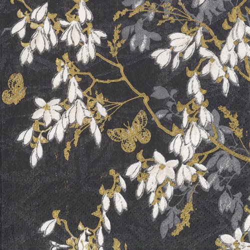 Serviette papier cerisier fleuri et papillon or japonisant graphit