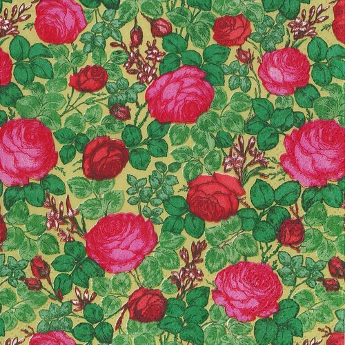 Serviette papier tapis de petite rose rouge fond vert anis