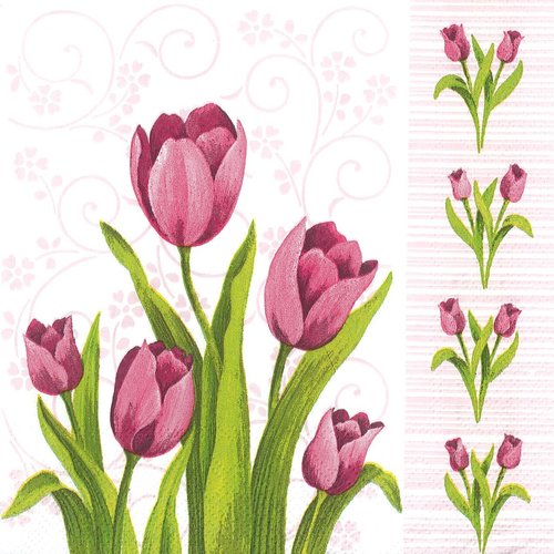 Serviette papier bouquet de tulipes fond arabesque