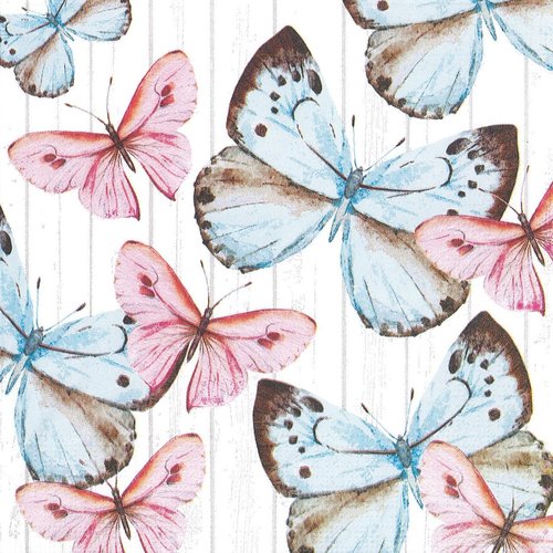 Serviette papier tableau papillon bleu et rose